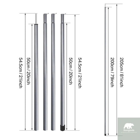 2m Telescopic Tent Poles Set of 2 Lightweight Adjustable Trekking Camping Collapsible Poles for Walking Canopy Hiking Beargoods