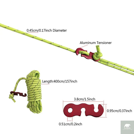 Camping Rope Reflective Outdoor Guy Lines with Aluminum Guyline Adjuster Tensioners Tent Tie Downs for Hiking Backpacking Tarp Beargoods