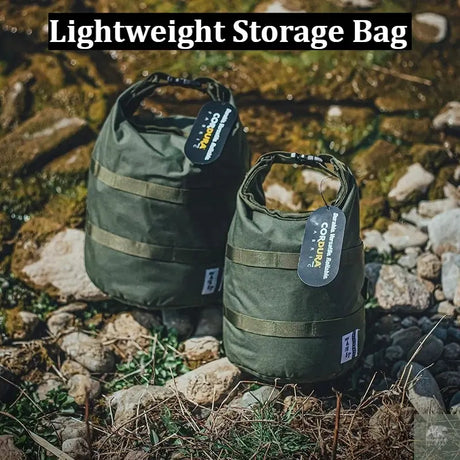 500D Nylon Round Bottom Roll Top Storage Bag Outdoor Camping Cookware Pot Carrier Picnic Lunch Box Organizer Hiking Gear Pouch Beargoods