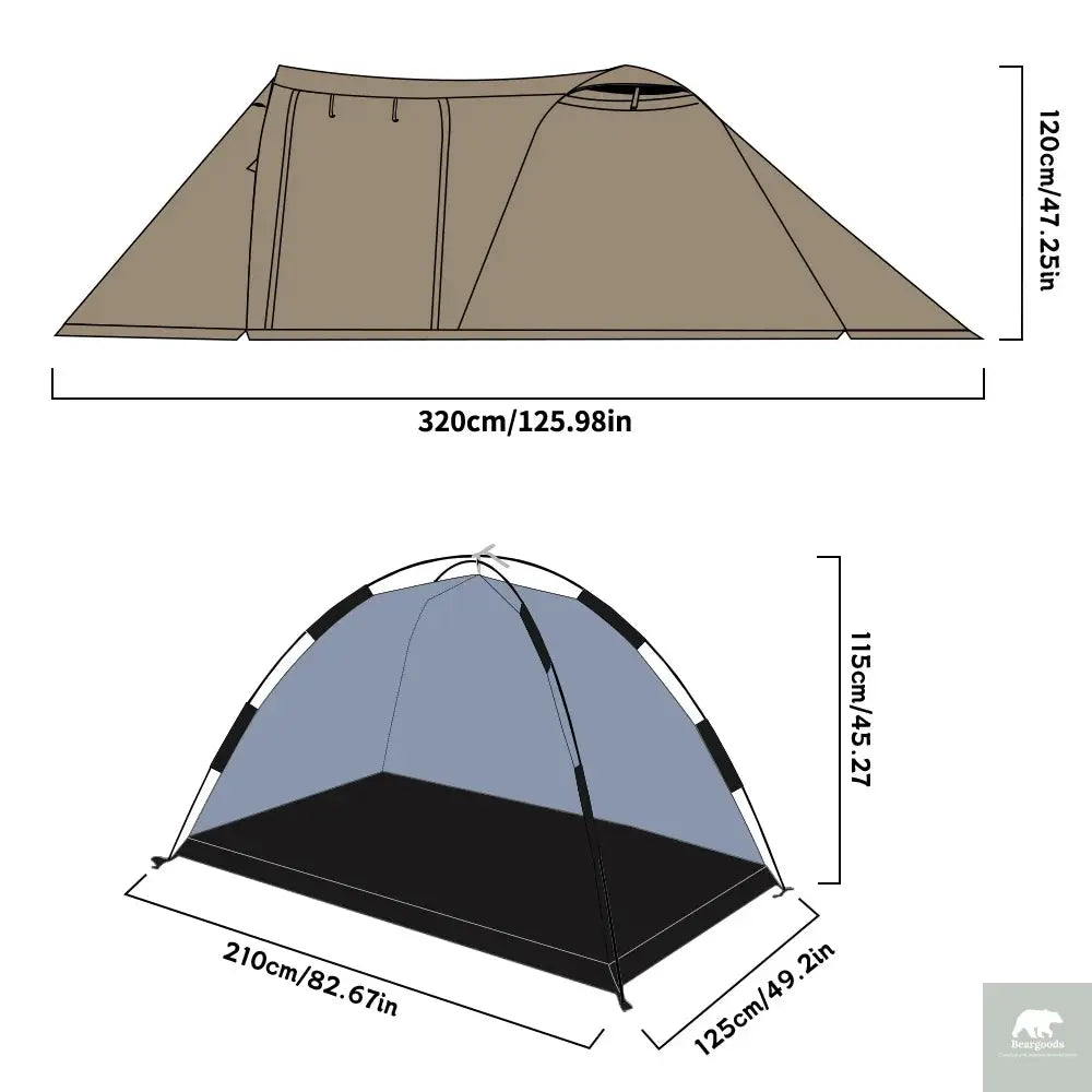 Fireproof 2 Person Winter Tent Hot Tent Waterproof Tunnel Dome Tent with Stove Jack and Snow Skirt for Camping Hiking 4 Season Beargoods