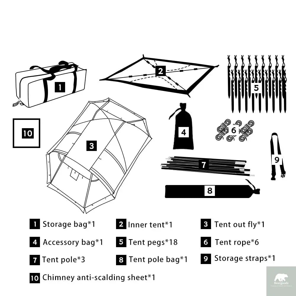 Fireproof 2 Person Winter Tent Hot Tent Waterproof Tunnel Dome Tent with Stove Jack and Snow Skirt for Camping Hiking 4 Season Beargoods