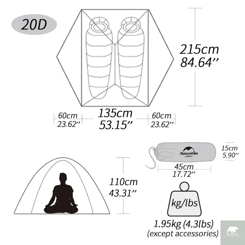 2 Person Ultralight Waterproof Camping Tent - Beargoods