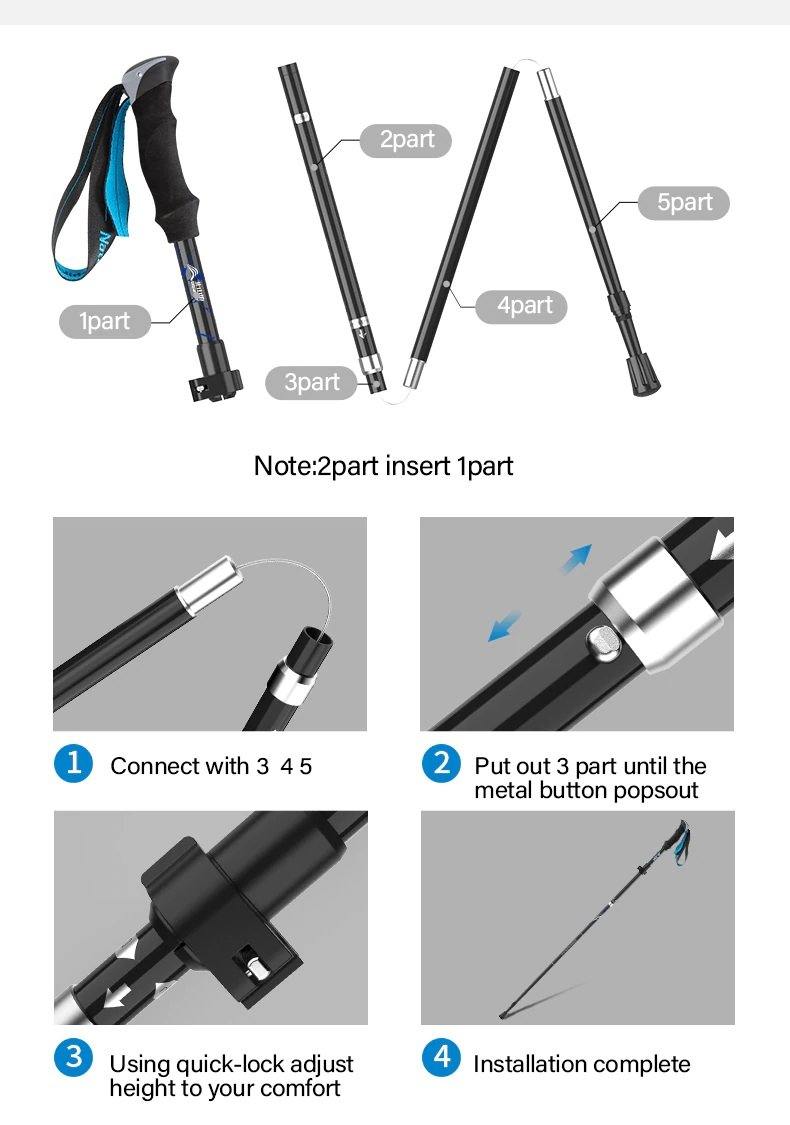 2 Piece Ultralight Trekking Poles Foldable - Beargoods 41.99