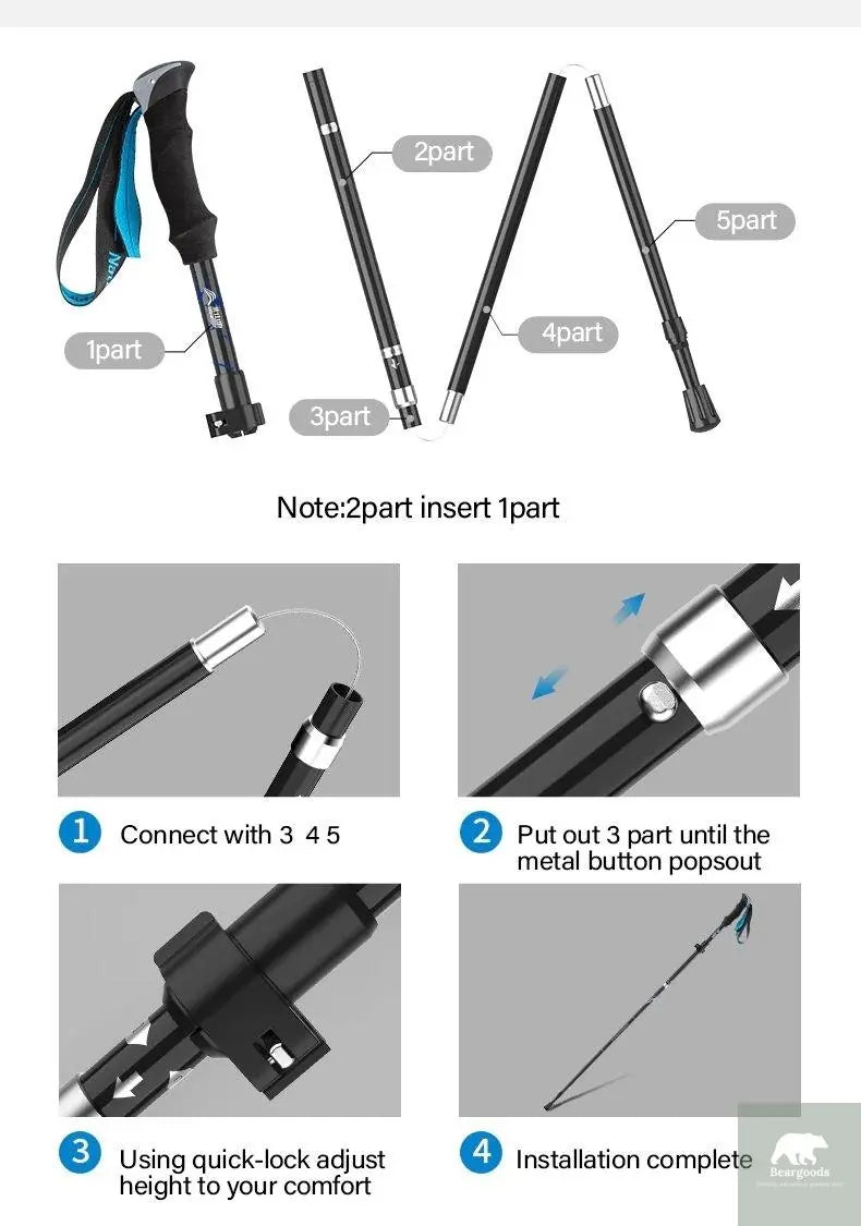 2 Piece Ultralight Trekking Poles Foldable - Beargoods 2 Piece Ultralight Trekking Poles Foldable Beargoods.co.uk  34.99 Beargoods